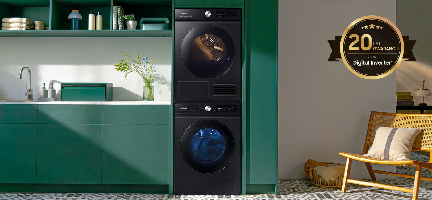 Dzięki 20-letniej gwarancji na kompresor Digital Inverter™ i wysokiej efektywności energetycznej suszarka Samsung zapewnia niezawodne działanie Dzięki 20-letniej gwarancji na kompresor Digital Inverter™ i wysokiej efektywności energetycznej suszarka Samsung zapewnia niezawodne działanie