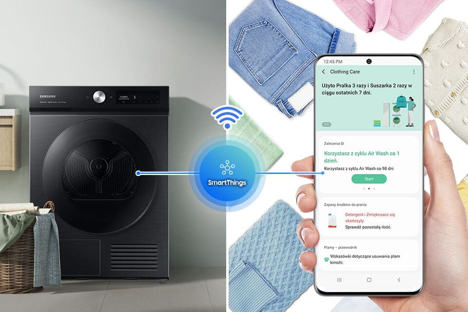 SmartThings analizuje to, w jaki sposób najczęściej suszysz ubrania, żeby zaproponować optymalne rozwiązania