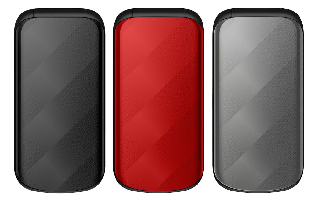 Telefon MAXCOM Comfort MM815 widoczne 3 kolory czarny szary i czerwony klapka intuicyjna obsluga klawisze wyrazne brak komplikacji