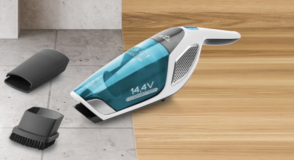 Odkurzacz ETA Moneto Dasty AquaPlus 344790010 wszechstronny odkurzacz trzy funkcje odkurzanie mycie podłóg praktyczny odkurzacz ręczny technologia click & clean instalacja nakładki mopującej prostota odkurzanie mycie podłóg