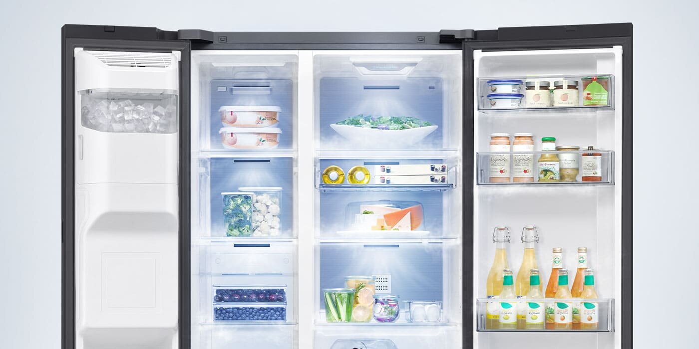 równomierne rozprowadzanie chłodnego powietrza po lodówce rs80f64jebeo