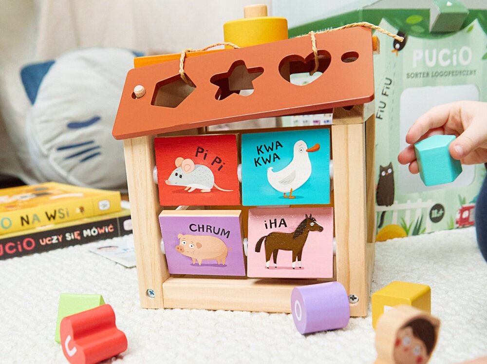 Zabawka edukacyjna NASZA KSIĘGARNIA Pucio Sorter logopedyczny odgrywanie dźwięków, umiejętność skupienia uwagi, obrazki z pojazdami, dźwiękowa niespodzianka