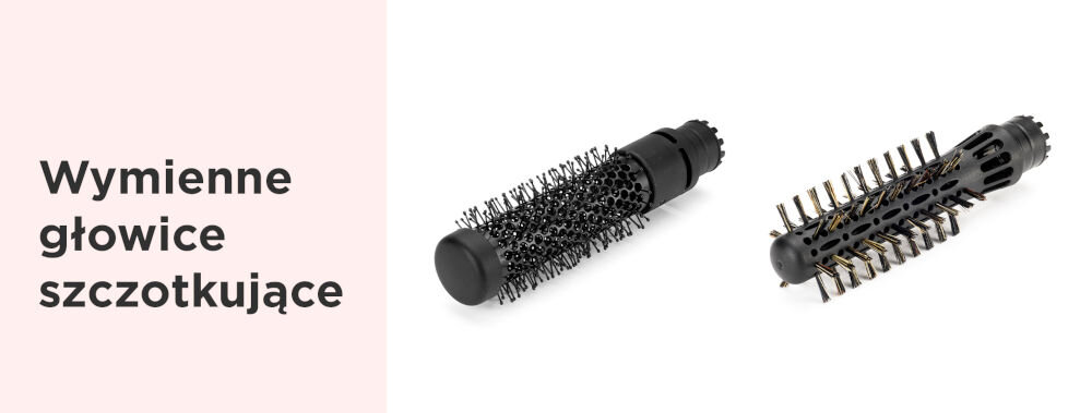 Suszarko-lokówka BABYLISS AS86E zestaw dwie wymienne głowice szczotkujące szerokie mozliwości szczotka z miękkim włosiem o średnicy 19 mm tworzenie delikatnych fal nadawanie objętości u nasady termiczna szczotka średnica 25 mm powłoka ceramiczna nadawanie kształtu gładkie lśniące wykończenie 