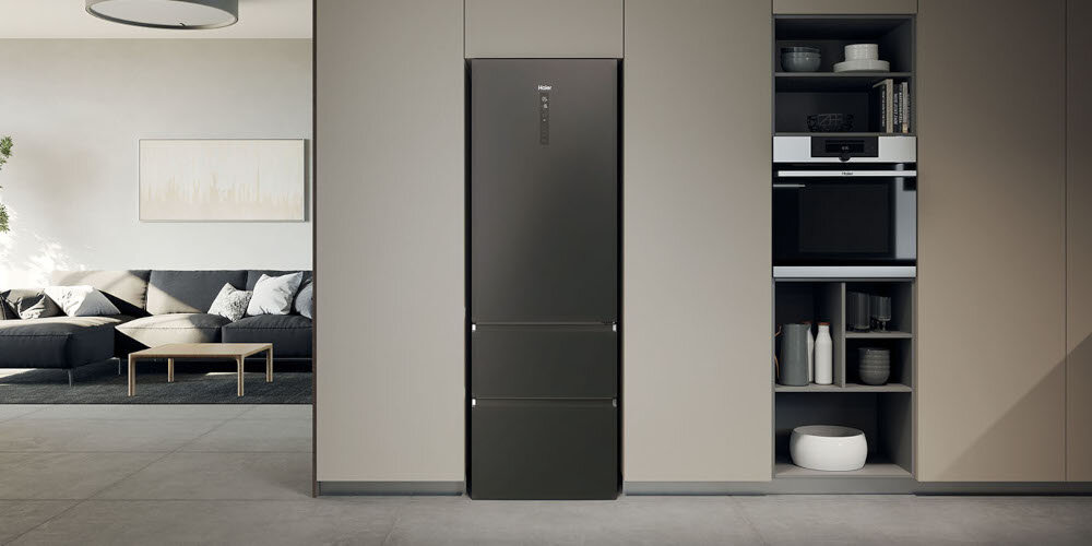 LODÓWKA HAIER HTW7720ENPT 3D,BLACK 3D trzydrzwiowa lodówka funkcje technologie elegancki design wygląd styl kolor czarny ekonomiczna oszczędzać 