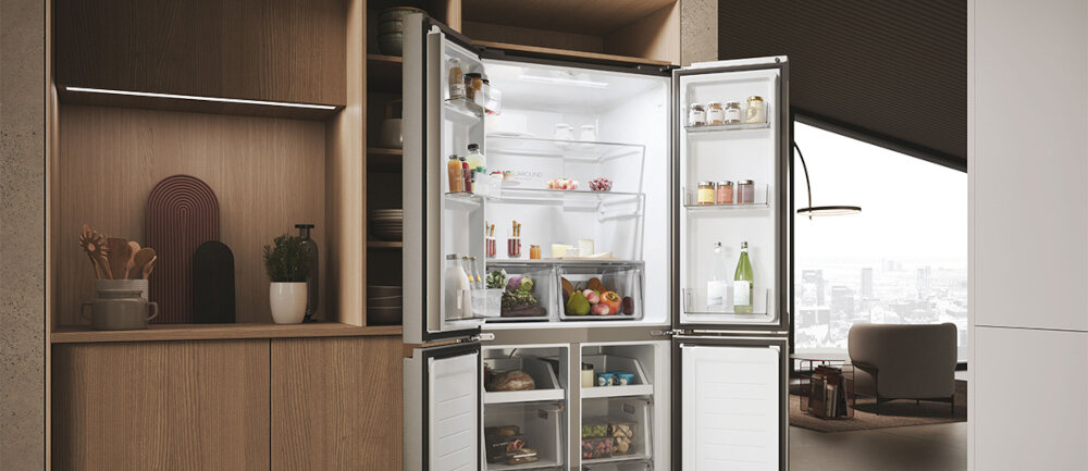 LODÓWKA HAIER HCR 3818ENMD Oświetlenie LED jasne światło wszystko widoczne półki szuflady