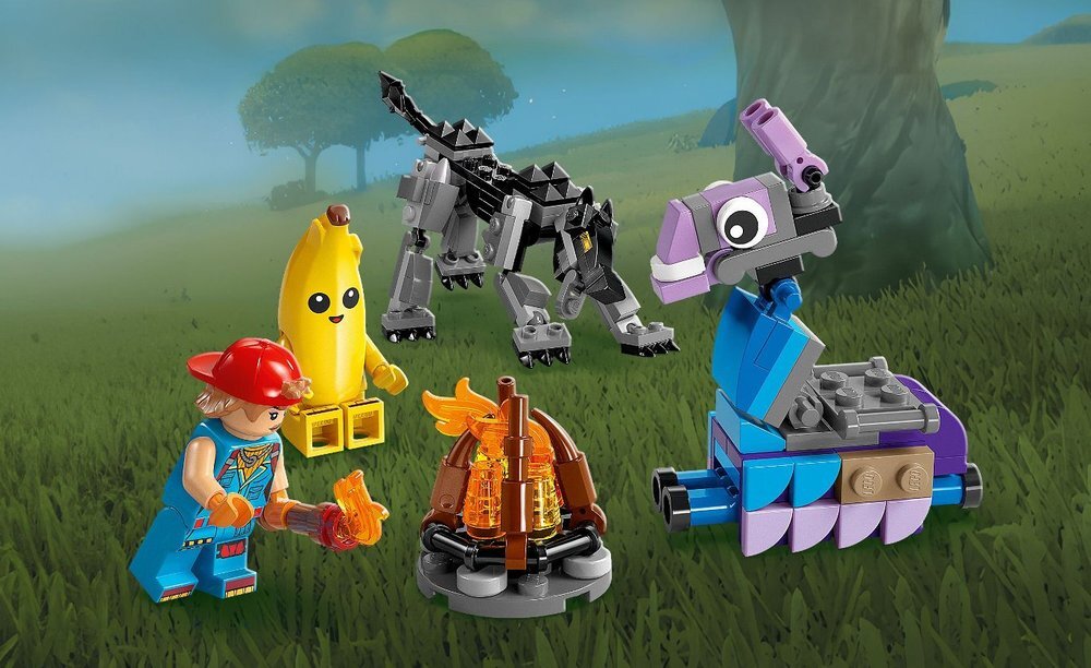 LEGO 77075 Fortnite Skórek i Iskra oraz obóz Odyssey 9 cm wysokości, 10 cm szerokości i 6 cm głębokości