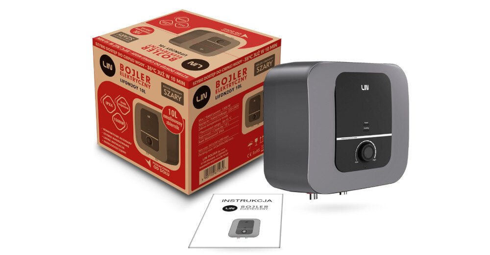 Bojler elektryczny LIN LIFDN2GY wyposażenie zestaw bojler 10 litrów pojemności kolor szary dokumentacja