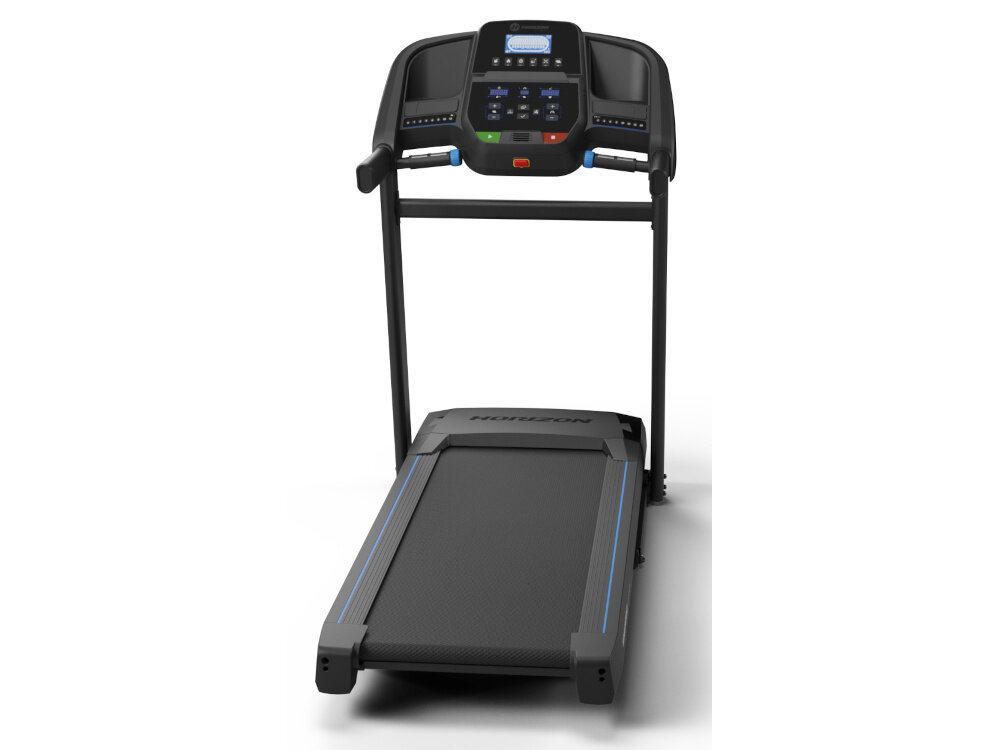 Bieżnia elektryczna HORIZON FITNESS T202-26 technologia VARIABLE RESPONSE CUSHIONING podzielenie blatu na trzy strefy ladowania przetaczania odbicia