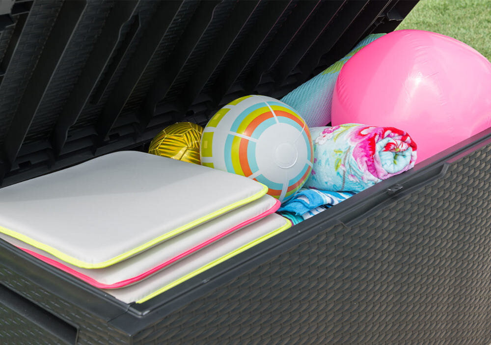 Skrzynia ogrodowa KETER Capri Storage Box 305 L Antracyt odporność na skrajne warunki atmosferyczne kolor się nie odbarwia