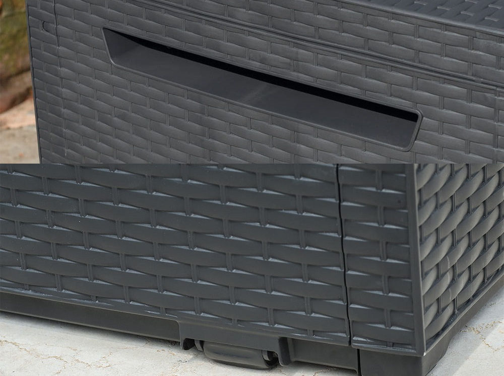 Skrzynia ogrodowa KETER Capri Storage Box 305 L Antracyt maksymalne obciążenie wewnętrzne do 40 kg wbudowane uchwyty rolki