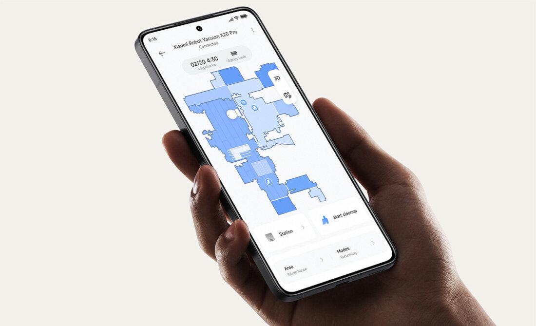 Robot sprzątający XIAOMI Robot Vacuum X20 Pro aplikacja harmonogram plan planowanie strefy z ograniczonym dostępem czyszczenie Amazon Alexa Asystentem Google komendy głosowe