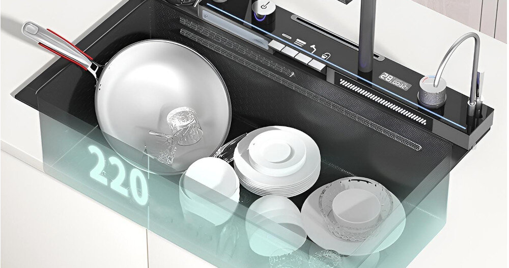 ZLEWOZMYWAK WIELOFUNKCYJNY BLIOTE Z WODOSPADAMI Ultimate wizualizacja Pojemna komora przesuwna pojemna komora duże naczynia garnki patelnie wygoda komfort mycie przestrzeń dużo miejsca