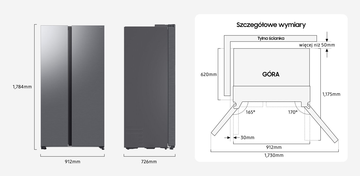  wymiary lodówki Samsung rs70f65qeteo