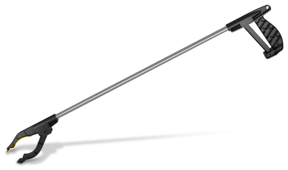 Zamiatarka KARCHER S 4 Twin Go Further 1.766-363.0 uchwyt na białym tle uchwyt do zbierania większych odpadków szybkie usuwanie zanieczyszczeń bez konieczności schylania się