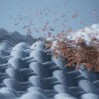 Powiększone włókna obrania i odrywający się od nich brud