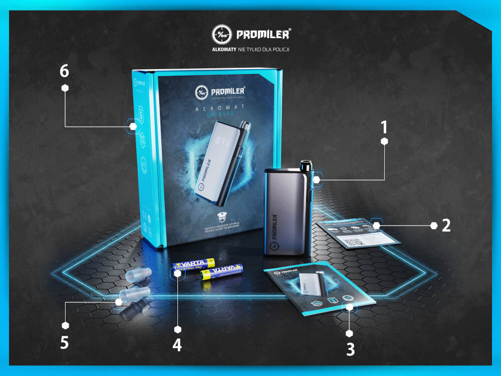 Alkomat PROMILER GR8500 zestaw akcesoria komplet wyposazenie