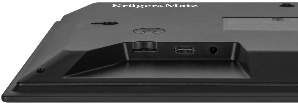 Ramka cyfrowa KRUGER&MATZ KM1100 Frameo 10.1 cala Czarny prezentacja wbudowanych złącz na białym tle porty zasilanie przesyłanie zdjęć stabilne działanie