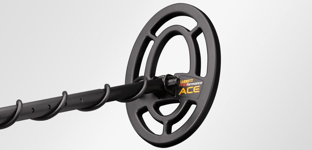 Wykrywacz metalu GARRETT ACE 250, 5 trybów, dyskryminacja, Notch, relikwie, Zbliżenie na cewkę wyszukiwawczą Garrett PROformance ACE.