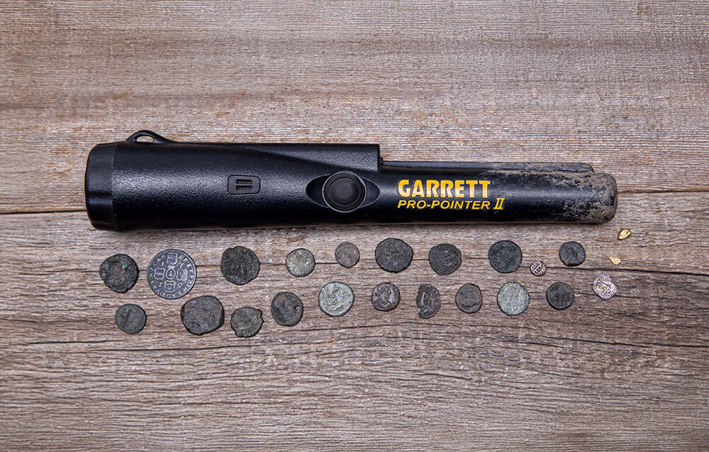 Wykrywacz metalu GARRETT Pro-Pointer II, detekcja, końcówka, retune, szybki, Pinpointer Garrett Pro-Pointer II i kolekcja starych monet.