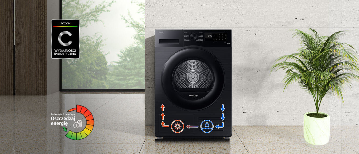Technologia pompy ciepła suszarki OptimalDry Technologia pompy ciepła suszarki OptimalDry DV90CGC2A0AB marki Samsung z Media Expert