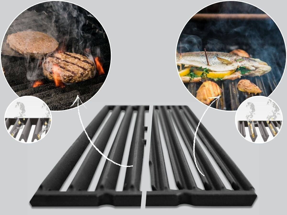 Grill gazowy BROIL KING Crown 310 8.8 kW 48 x 44 cm, ruszt, żeliwo, tłuszcz, kratka, urgery na dwustronnym ruszcie żeliwnym z odparowywaniem soków.