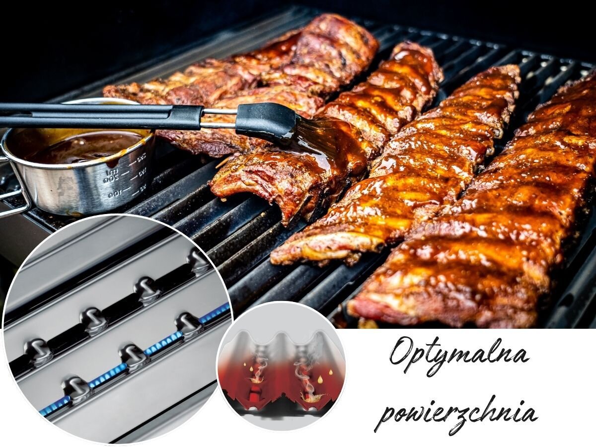Grill gazowy BROIL KING Crown 310 8.8 kW 48 x 44 cm, aromatyzer, dym, palnik, smak, Żeberka na ruszcie z systemem aromatyzerów Flav-R-Wave.