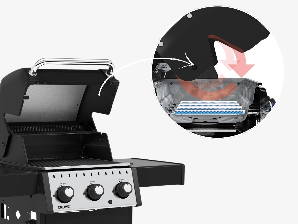 Grill gazowy BROIL KING Crown 310 8.8 kW 48 x 44 cm, piekarnik, pokrywa, izolacja, aluminium, Piekarnik z odlewu aluminium daje termoobieg.