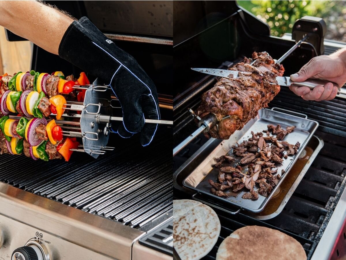 Rożen elektryczny BROIL KING 60522, kurczak, kebab, szaszłyk, ogród, Szaszłyki oraz krojenie świeżego mięsa prosto z rożna.