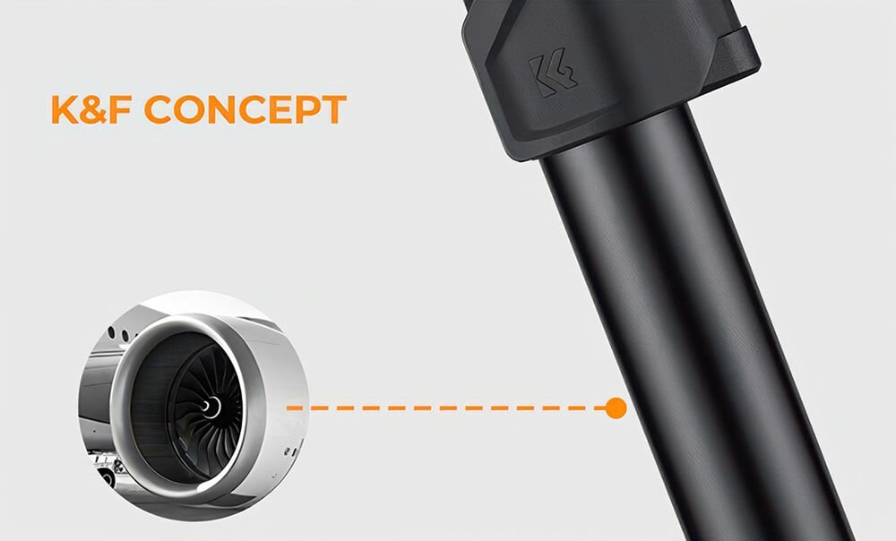 Zbliżenie na czarną aluminiową rurę statywu oraz porównanie z zużytym elementem innego produktu po prawej