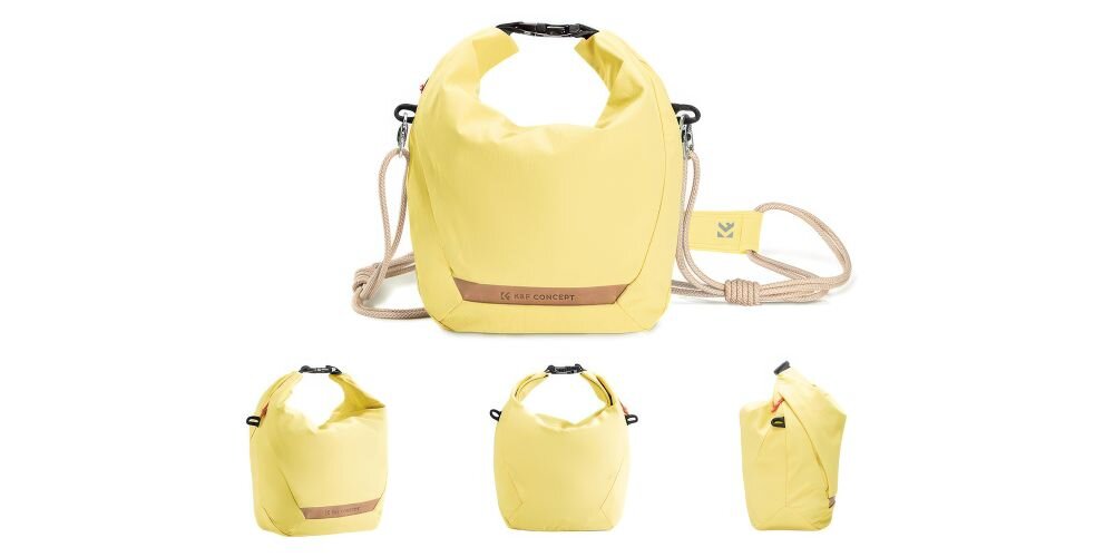 Zdjęcie torby K&F Concept Urban Wander Sling U11. Po prawo 3 ujęcia torby podczas codziennego użytkowania