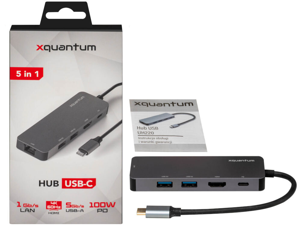 Hub USB XQUANTUM UH220 5w1 instrukcja opakowanie