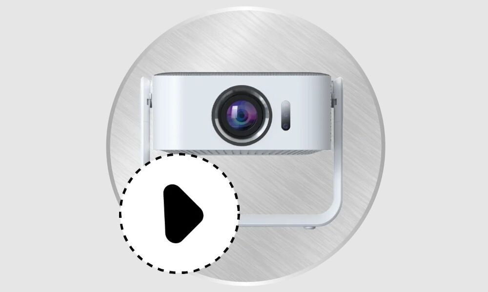 Projektor KIANO Elegance Cinema Smart TV aplikacje streamingowe Wi-Fi, projektor od frontu na kremowym tle