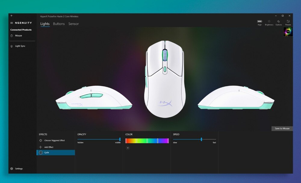 Mysz HYPERX Pulsefire Haste 2 Core Biały oprogramowanie funkcje narzędzia podświetlenie
