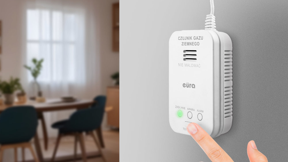 EL HOME GD-04A4 przycisk „TEST” ręczne wywołanie alarmu sygnalizacji i elektroniki - czujnik powieszony na ścianie