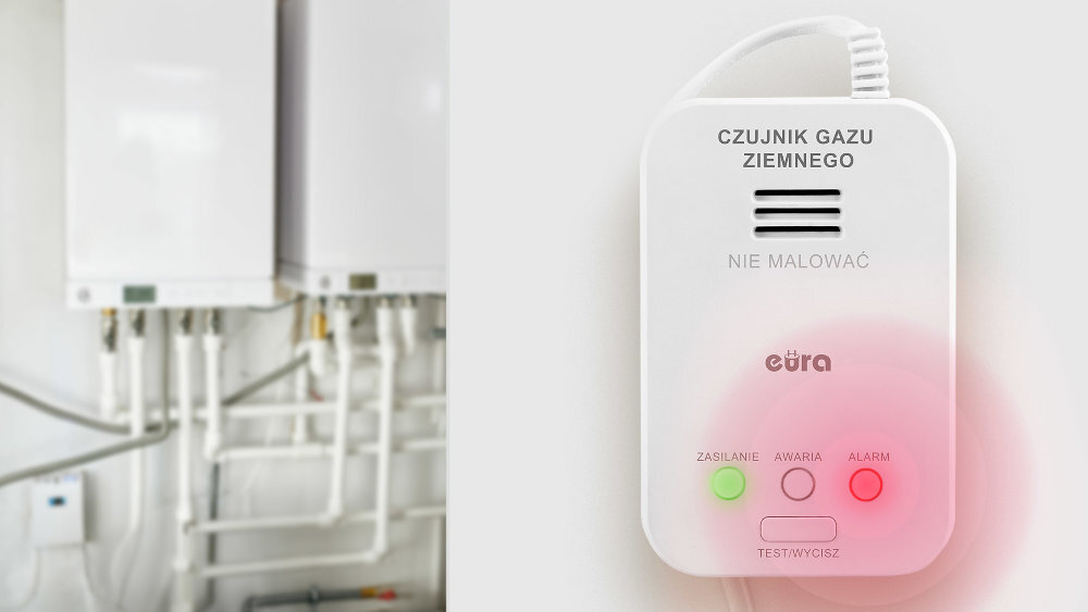 EL HOME GD-04A4 Gaz ziemny gazem niewidocznym, słabo wyczuwalnym i bardzo łatwopalnym zapłon może nastąpić nawet od iskry z włącznika światła - czujnik w pobliżu pieca