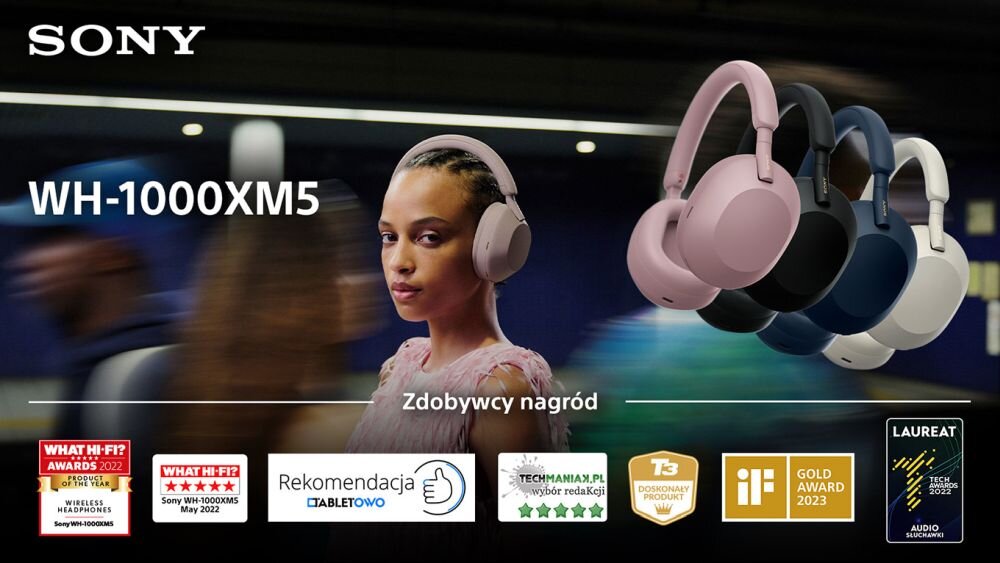 Słuchawki nauszne SONY WH-1000XM5 ANC design komfort lekkość dźwięk jakość wrażenia słuchowe ergonomia lekkość sport aktywność podróże czas pracy działanie akumulator