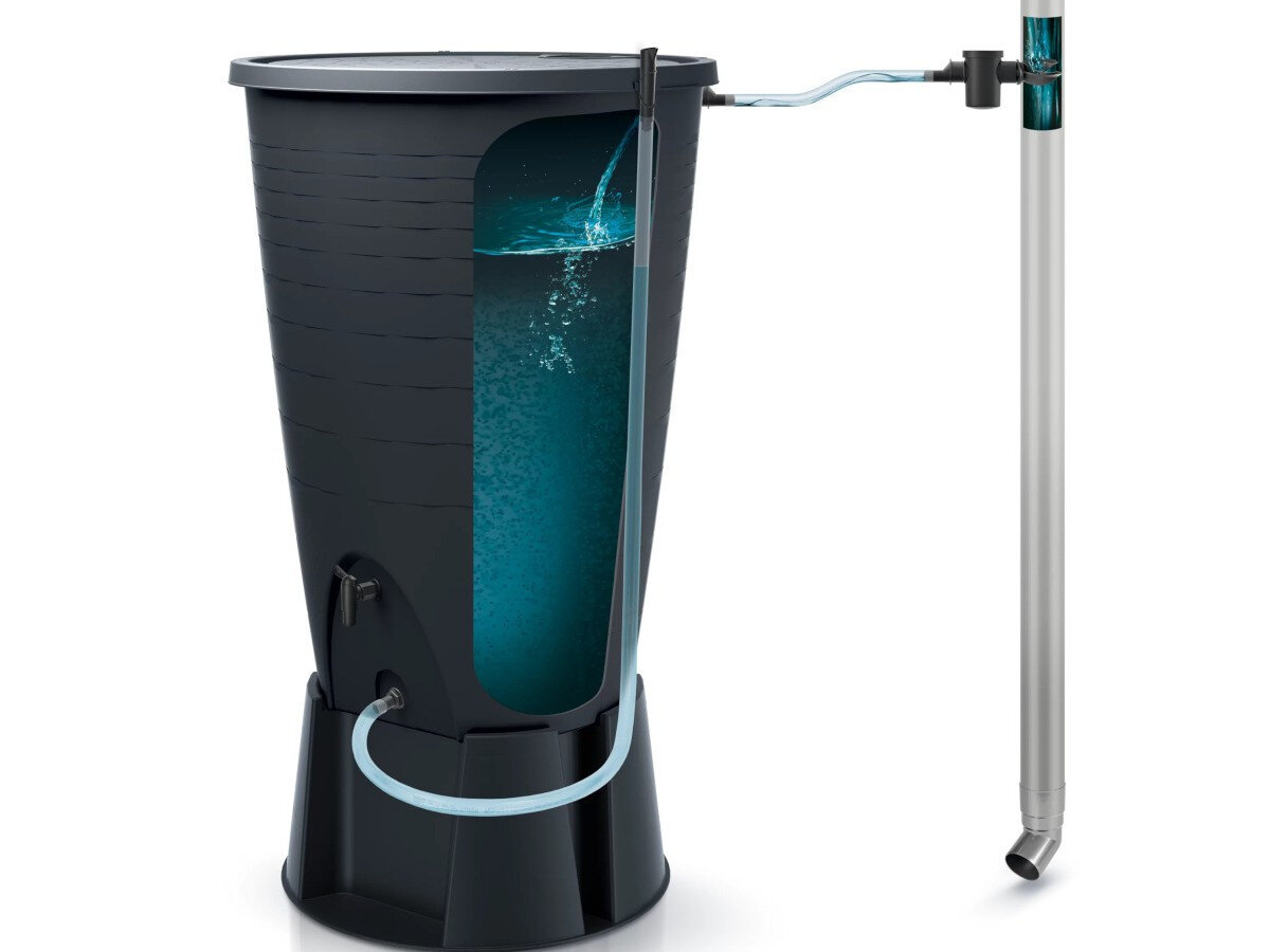 Zbiornik na deszczówkę PROSPERPLAST Smooth 160L wyglad montaz