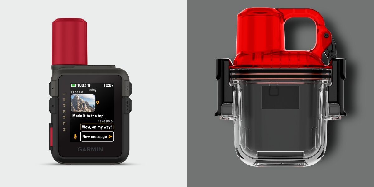 Komunikator satelitarny GARMIN inReach Mini 3 Plus 010-03387-10 Czarno-czerwony, Iridium, wiadomości, globalnie, kontakt, Ekran wiadomości ze zdjęciem i przezroczyste etui.