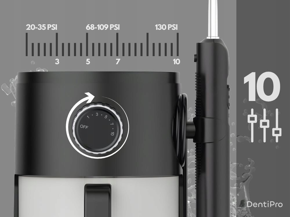 Irygator ALPHA DentiPro SWF-07 Czarny 10 poziomów ciśnienia, precyzyjne dopasowanie, wspiera codzienną pielęgnację