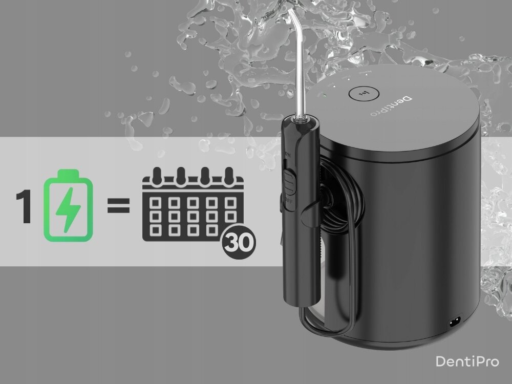 Irygator ALPHA DentiPro SWF-07 Czarny wydajny akumulator, długi czas pracy, w podróży