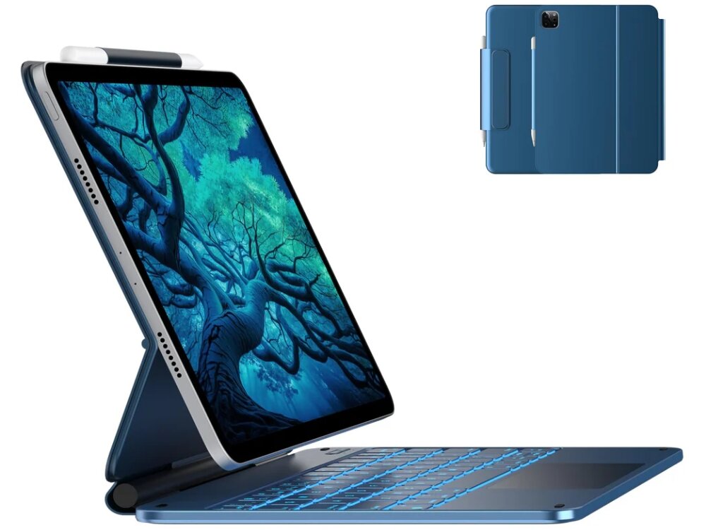 Etui z klawiaturą TYPECASE Edge do iPad 11 cali Błękitny pacyfik, bezpieczeństwo, podświetlenie, rysik, komfort, Etui z klawiaturą do iPada, widok produktowy