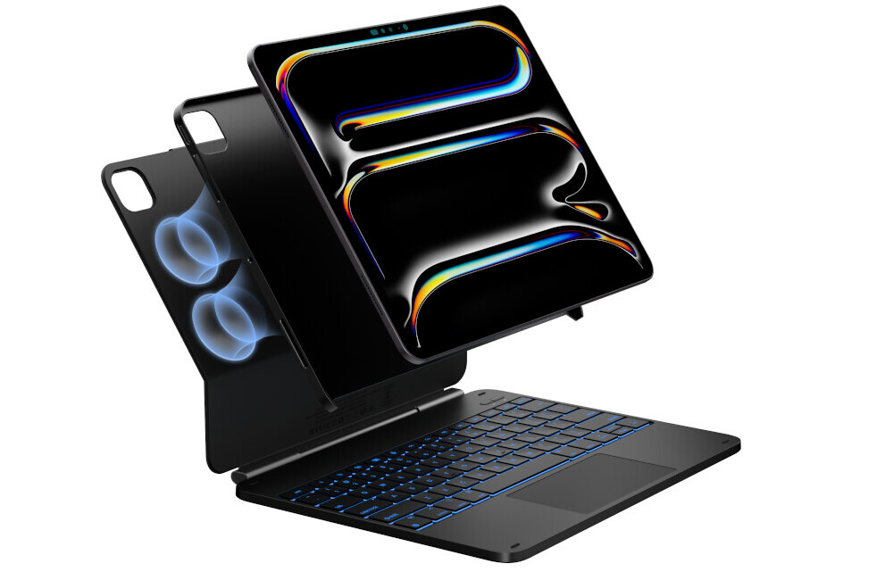 Etui z klawiaturą TYPECASE Edge do iPad Air 13 cali, Włókno węglowe, zawias, regulacja, stabilność, dopasowanie, Magnetyczne mocowanie iPada nad klawiaturą