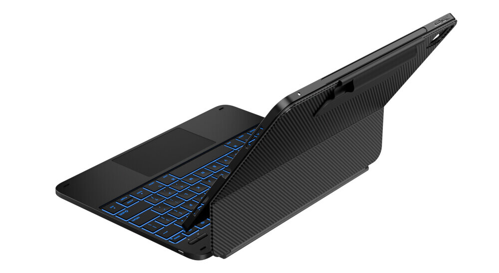 Etui z klawiaturą TYPECASE Edge do iPad Air 13 cali, Włókno węglowe, bezpieczeństwo, precyzja, komfort, trwałość, Tył etui z klawiaturą, uchwyt na Apple Pencil