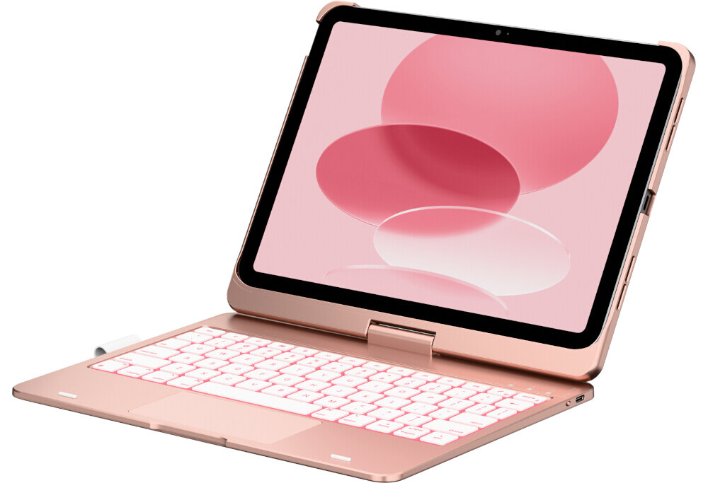 Etui na iPad TYPECASE Flexbook Touch Różany Klawiatura, bateria, oszczędność, niezawodność, bezprzewodowość, iPad w trybie namiotu do rysowania rysikiem