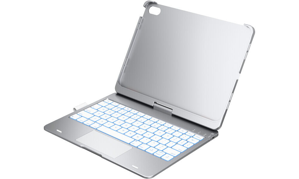 Etui z klawiaturą TYPECASE Flexbook Touch do iPad Srebrny, bateria, oszczędność, niezawodność, bezprzewodowość, iPad w trybie namiotu do rysowania rysikiem