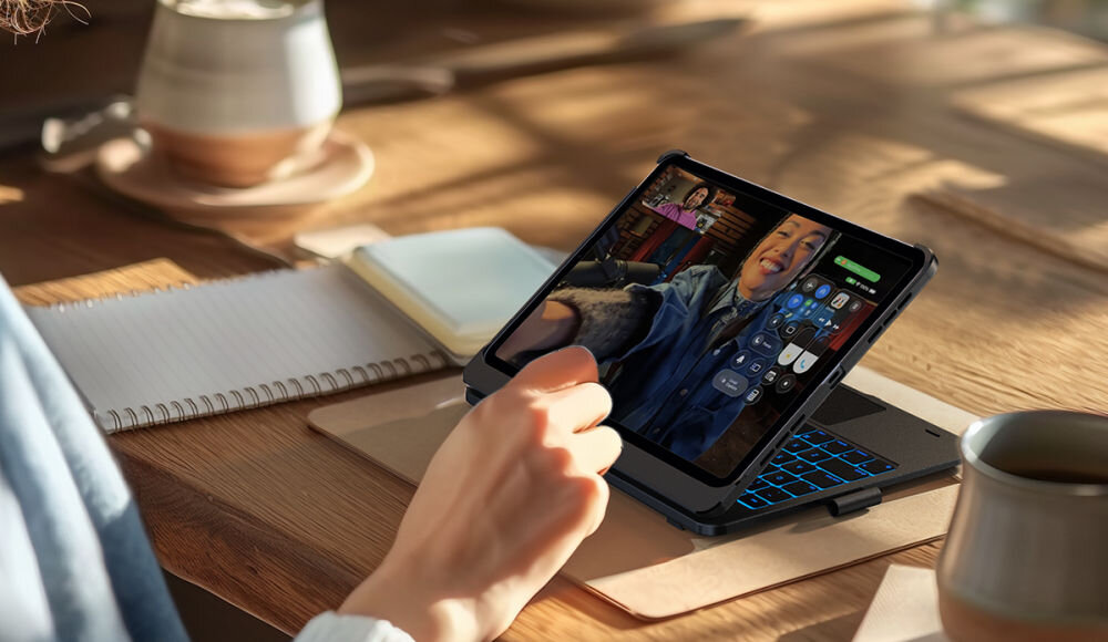 Etui na iPad Air / iPad Pro TYPECASE Flexbook Touch Szary Klawiatura, precyzja, komfort, kontrola, produktywność, Wideorozmowa na iPadzie w etui z klawiaturą