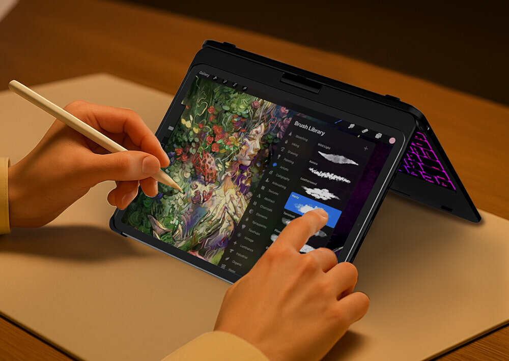 Etui na iPad Air / iPad Pro TYPECASE Flexbook Touch Błękitny pacyfik Klawiatura, bateria, oszczędność, niezawodność, bezprzewodowość, iPad w trybie namiotu do rysowania rysikiem