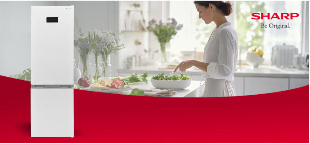 LODÓWKA SHARP SJ-FBA05DHXWE-EU AdvancedNoFrost 2 wentylatory stała temperatura GentleAirFlow rozpowadzanie powietrza ochrona Oświetlenie LED