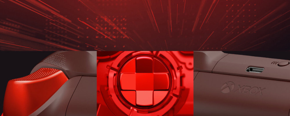 MICROSOFT Xbox Series Pulse Cipher Special Edition gumowanym, czerwonym uchwytom tylnej obudowie Metaliczne, czerwone spusty dopasowany pad kierunkowy