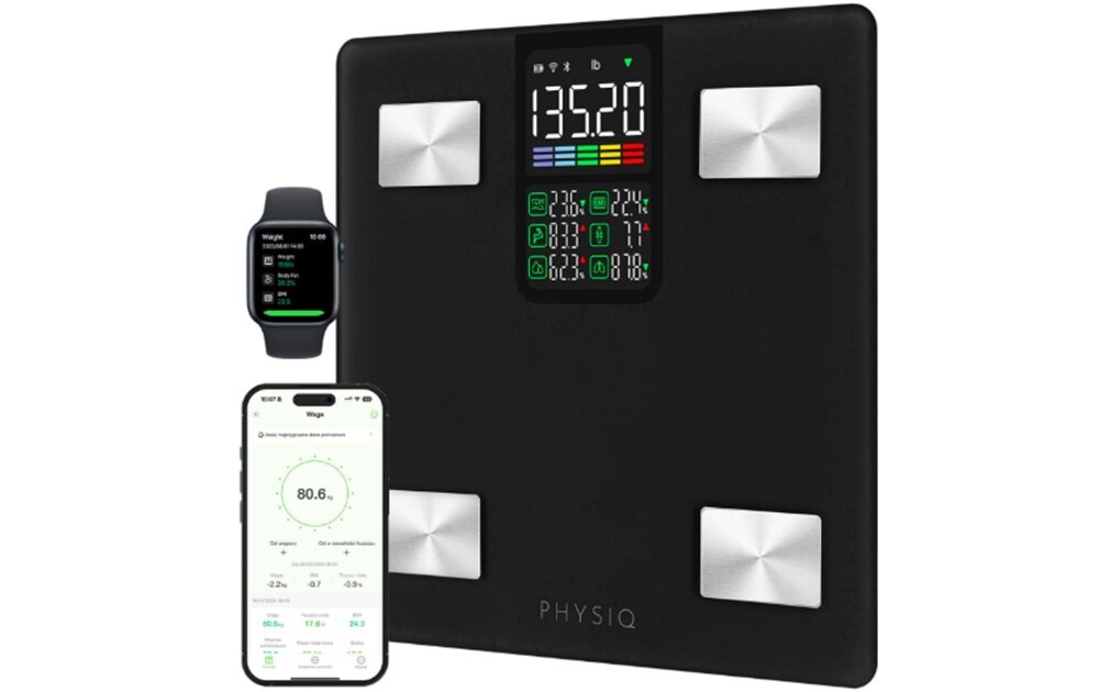 Waga łazienkowa PHYSIQ 2101 Czarny analiza 13 parametrów, pełen obraz ciała, dla aktywnych i na diecie